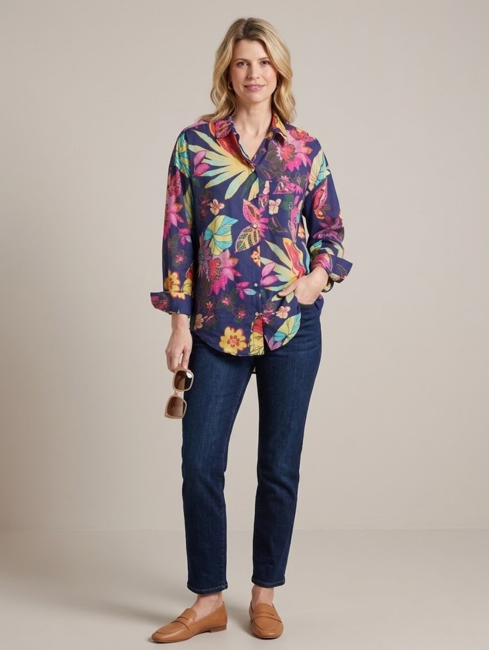 Zaket & Plover Airy Cotton Vibrant Floral Relaxed Fit Top